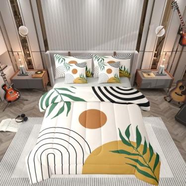 Imagem de Castle Fairy Jogo de cama casal com folhas de palmeira, estilo japonês, 7 peças, para decoração de quarto de crianças, meninos, adolescentes, adultos, geométrico, boêmio, arte simples, conjunto de