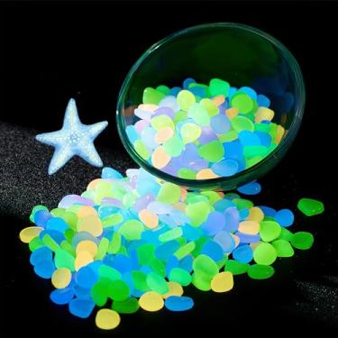 Imagem de 200 peças de pedras luminosas que brilham no escuro, seixos decorativos faça-você-mesmo para aquário aquário caminho jardim pátio gramado quintal decoração de calçada colorido brilhante