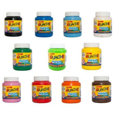 Imagem de Kit 11 Cores Tinta Guache 250ml -  Maripel  Escolar  Artesanato