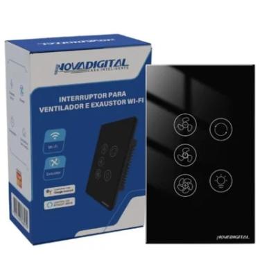 Imagem de Interruptor Inteligente para Ventilador e Exaustor Nova Digital Wi-Fi Compatível com Alexa Google Smart Life e Tuya - Preto