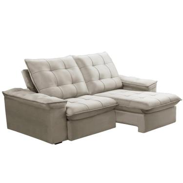 Imagem de Sofá Retrátil Reclinável Para Sala 3 Lugares 210cm Nijma F04 Veludo Bege - Lyam Decor
