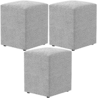 Imagem de Kit 03 Puffs Quadrado Decorativo L02 Bouclê Cinza