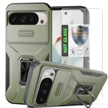Imagem de Capa para Pixel 9/9 Pro, com capa de lente de câmera deslizante, protetor de tela HD, suporte de anel giratório de 360°, capa protetora à prova de choque de grau militar AYMECL para Google Pixel 9/9