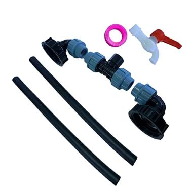 Imagem de Adaptador de tanque IBC, rosca grossa, adaptador de drenagem, 1 tubo, 2 conectores curvos, conector de mangueira para água, óleo, combustível, jardim, quintal, torneira, fácil instalação, F