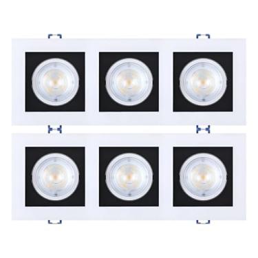 Imagem de Kit 2x Spot Embutir Triplo Recuado Branco com preto Quadrado LED Integrado 3000K 15W Bivolt