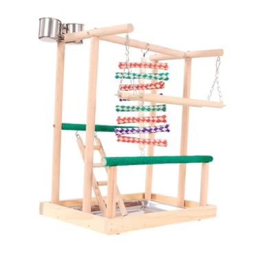 Imagem de Baoblaze Parque infantil de madeira para pássaros, ginásio de jogos para pássaros, brinquedo de mastigar para pássaros, cercadinho para periquitos, escada para