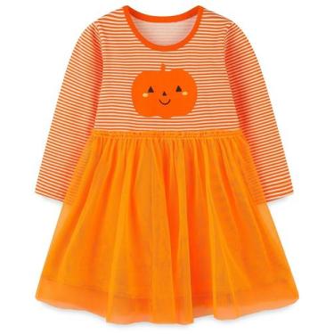 Imagem de Vestido feminino hongshilian de algodão de manga comprida 7T, abóbora 