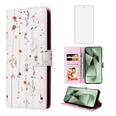 Imagem de Asuwish Capa de celular para Samsung Galaxy S25 FE 5G carteira celular com protetor de tela de vidro temperado bloqueio RFID porta-cartão de flor suporte S 25 EF S25FE 25S 25FE mulheres homens flores