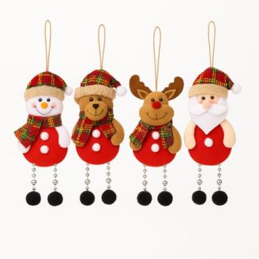 Imagem de Conjunto com 4 Enfeites Natalinos de Pelúcia com Pernas Decorativas – Papai Noel, B. de Neve, Rena e Urso – Para Árvore, Porta e Decoração de Natal