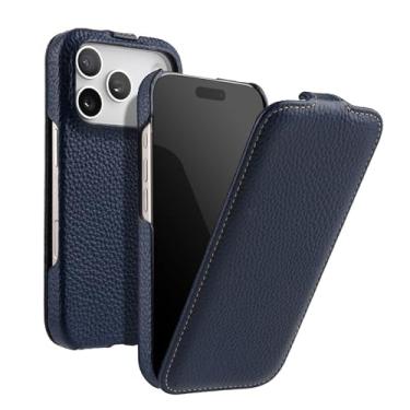 Imagem de LYJSMGZ Capa de couro genuíno para iPhone 17 Pro Max/17/17 Pro/17 Air, capa protetora magnética contra arranhões e forro macio para capa protetora de corpo inteiro de 360°, azul, 17Air