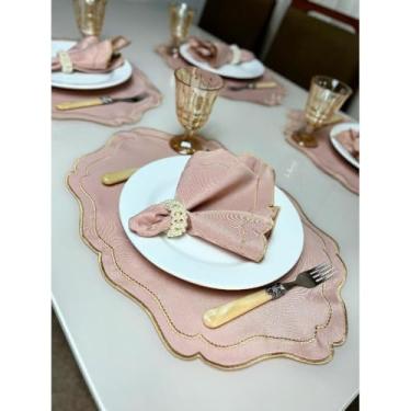 Imagem de Conjunto de 12 jogos americanos estilo americano Jogos americanos para uma mesa de jantar para 6 pessoas Arranjo de mesa Guardanapos redondos Mesa de jantar(Realeza Bor Dour - Rose)