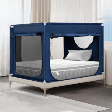 Imagem de ANC POP Tenda de cama de solteiro portátil blackout tenda de privacidade para adultos dormir em ambientes internos com 3 portas, bolsa de armazenamento, azul marinho