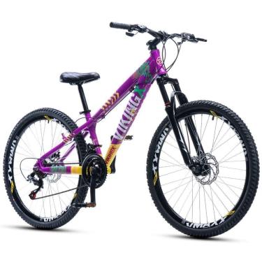 Imagem de Bicicleta Mountain Bike Vikingx Tuff 25 Vmaxx Câmbios Shimano Roxo/amarelo 13