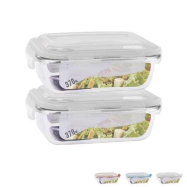 Imagem de Conjunto 2 Pote 370ml Vidro Hermético Marmita Fitness - PRATICASA