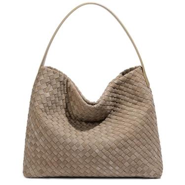 Imagem de Rejolly Bolsa feminina de camurça Hobo de tecido, bolsa de ombro despojada, bolsa tiracolo de designer, Camurça Taupe, 13.4 x 4.3 x 11.4 inches