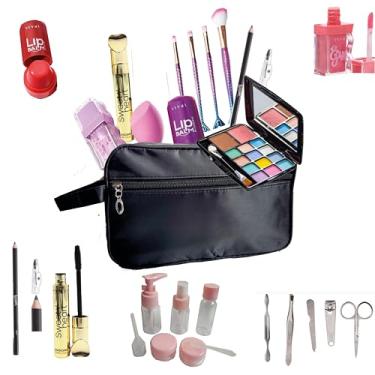 Imagem de Kit de Maquiagem Completo Juvenil, Adolescente, Adulto, Paleta de Sombras Dobrável 12 Cores, 2 Blushes, Rímel, Lápis, Balm, Gloss, 5 Pincéis, Espelho, Kit Frascos de Viagem, Kit de Unhas, Beleza Feminina SK2