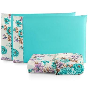Imagem de Jogo de Lençol Casal Padrão 3 Peças Percal 180 Fios 90% Algodão com Elástico em Toda a Volta e Acabamento Refinado – Conforto, Durabilidade e Estilo (FLORAL TIFFANY)