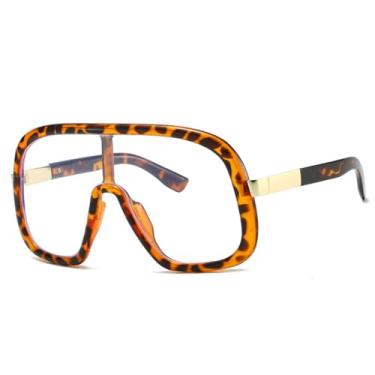 Imagem de HPIRME Óculos vintage grandes de uma peça, femininos e masculinos, armação grande, punk, luxuosos, UV400 (transparente leopardo)