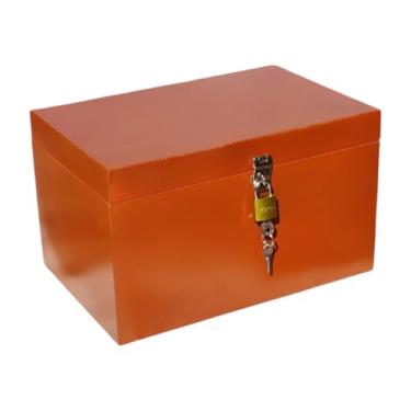 Imagem de Baú Organizador Caixa para Presente com Cadeado – Cofre Decorativo de MDF com Fecho Metálico e Espaço Interno Amplo (Mogno)