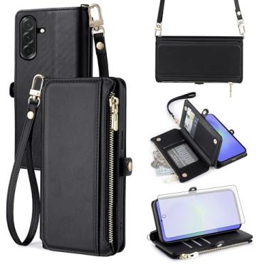 Imagem de Asuwish Capa de telefone para Samsung Galaxy A36 5G carteira com zíper com protetor de tela de vidro temperado e alça de pulso slot para cartão flip acessórios para celular A 36 36A LTE SM-A366U