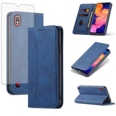 Imagem de Asuwish Capa carteira flip para celular Samsung Galaxy A10 com protetor de tela de vidro temperado, fecho magnético, capa fólio, suporte para cartão de crédito, suporte para celular, acessórios A 10