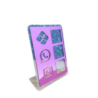 Imagem de Placa Pix Display em Plastico PS Mesa Balcão PIX Zap Instagram Interativo (ECONÔMICO)(Transparente & Pink)