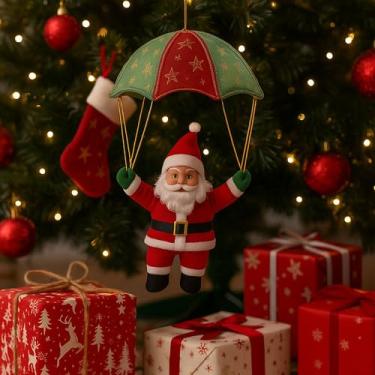 Imagem de Papai Noel Decorativo De Natal Paraquedista Pendurado Enfeite De Árvore Natalina Para Casa Escritorio Loja Escola