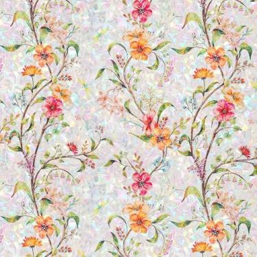 Imagem de FEOMOS Película de janela de vitral, película de privacidade de janela com bloqueio de sol e calor UV, matiz floral para janela, adesivo decorativo arco-íris para casa 45 x 199 cm