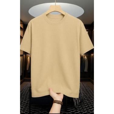Imagem de Camiseta Masculina Manga Curta Básica Em Algodão Macio - GlauF, Bege, 