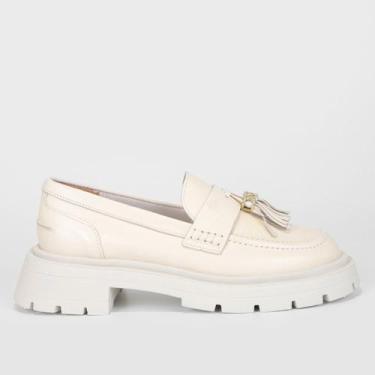 Imagem de Loafer Couro Santa Lolla Barbicacho Tratorado Feminino, Off white, 38