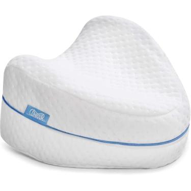 Imagem de Almofada Ortopédica para Joelhos e Pernas, Espuma de Memória Ventilada, Design Ergonômico, 40x43cm, Branca, com Capa Lavável, para Alívio de Dores nas Costas e Quadris