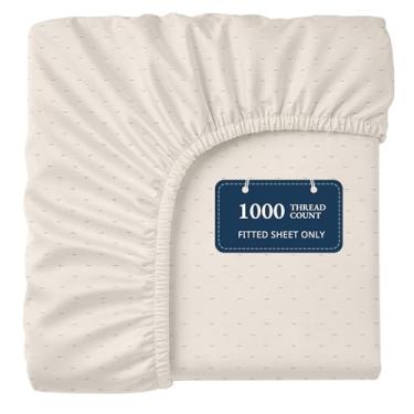 Imagem de Lane Linen Lençol de elástico 100% algodão egípcio tamanho GG (99 cm x 205 cm + 38 cm) - Tecido acetinado elegante, ultramacio, respirável, altamente durável, bolsos profundos de até 43 cm - Marfim de