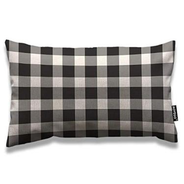 Imagem de AOYEGO Capa de almofada xadrez xadrez xadrez de buffalo branco preto 30,48 cm x 50,8 cm capa de almofada retangular de tecido xadrez de algodão decorativo para sofá de cama