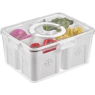 Imagem de Caixas Organizadoras De Geladeira, Caixas Organizadoras De Geladeira Empilháveis Com Tampas E Alça, Organizador De Legumes De Plástico Para Geladeira Com Escorredor Removível, 2 Grid