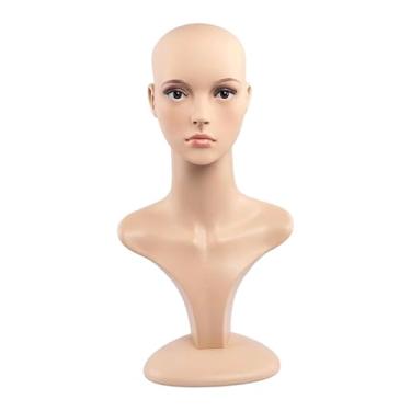 Imagem de Kokiya Cabeça de manequim feminina realista, busto, peruca, suporte de cabeça com ombro para colar, Style C