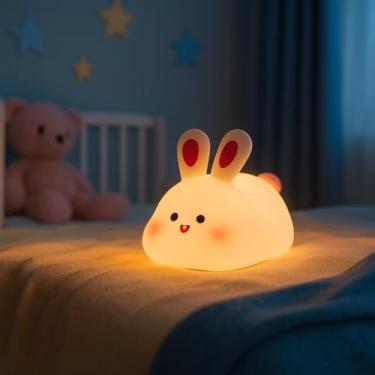 Imagem de Luminária Coelhinho LED Silicone Criança Lanterna Clarear Abajur Quarto Luz Noturna Decorativa