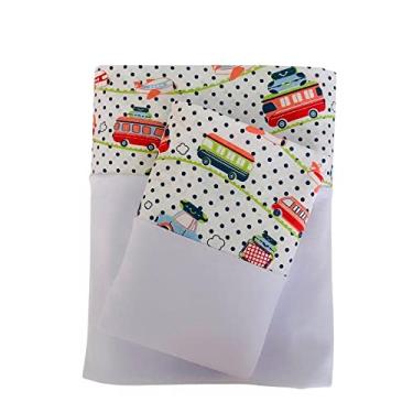 Imagem de Jogo de Lençol 3 Peças Infantil Transportes Branco Solteiro 88cm 100% Algodão Arrumadinho Enxovais