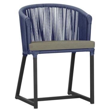 Imagem de Cadeira De Jantar Noronha Alumínio Preta E8 Trama Original Azul