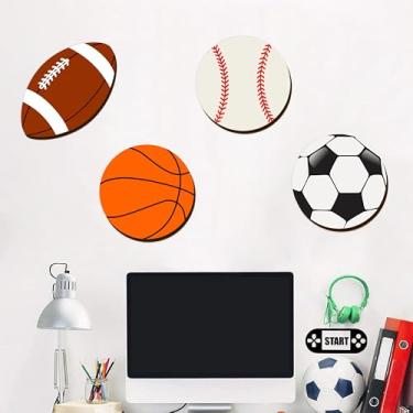 Imagem de Sport Ball Wall Decor Wood Sports Room Decorations Ball Room Decor Sport Wall Art Plaque Wooden Soccer Baseball Basketball Rugby Football Decor For Boys Room Kids Bedroom Teens Playroom Nursery