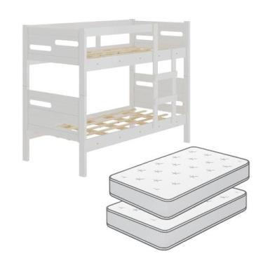 Imagem de Beliche Estrela Vira Duas Camas 100 MDF com Escada e Colchão Branco - 