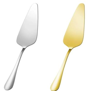 Imagem de Espátula para servir torta de bolo, conjunto com 2 unidades de aço inoxidável, cortador de bolo, cortador de bolo com bordas serrilhadas para cozinha, restaurantes, casamentos, aniversários e festas