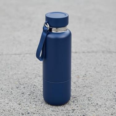 Imagem de Garrafa Térmica Inox 500ml Azul com Organizador de Comprimidos e Copo