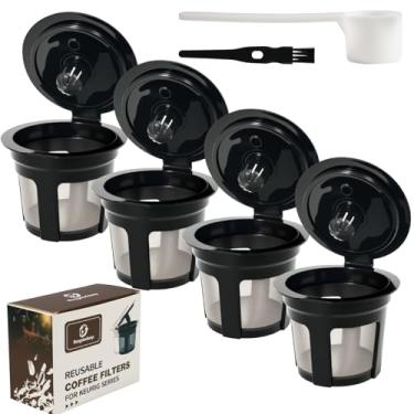 Imagem de Pacote com 4 copos Roogaluckeep reutilizáveis para Keurig, filtros de café recarregáveis sem BPA, filtros de café recarregáveis de ajuste universal para cafeteiras Keurig 1.0 e 2.0