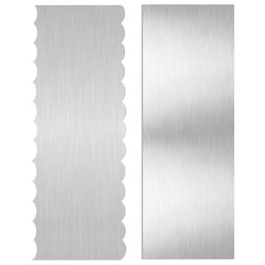 Imagem de Maxmoral 2 peças de aço inoxidável raspador de bolo espátula de metal plana e dupla face lâmina serrilhada DIY ferramenta de cozimento para decoração de mousse de creme de manteiga