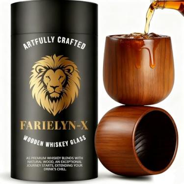 Imagem de Pacote com 2 presentes de bourbon de madeira carbonizada para homens | Copo de uísque antiquado de carvalho para pai | Ótimos presentes de uísque para homens que têm tudo | Presentes perfeitos para