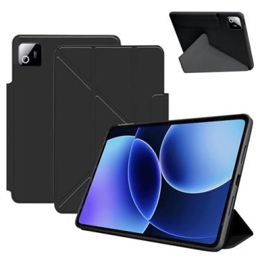 Imagem de Capa para Xiaomi Pad 8, capa KONXISA com suporte de múltiplas dobras, couro PU premium e capa de adsorção magnética, resistente a arranhões e à prova de choque, preta