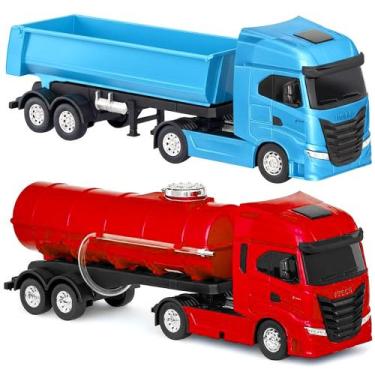 Imagem de Kit 2 Carrinhos Caminhões Colocar Areia na Caçamba e Agua - Usual Brin