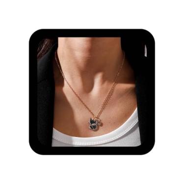 Imagem de Ximdble Colar vintage com pingente de gato, fofo, preto, esmaltado, gatinho, gargantilha mínima, joia de clavícula de animal para mulheres, Zinco, Sem Pedra Preciosa