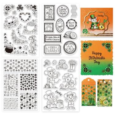 Imagem de GLOBLELAND Conjunto de 4 folhas de carimbos transparentes com cantos do dia de São Patrício para fazer cartas, fundo de trevo, selos de silicone para decoração de álbuns de fotos em relevo, faça você