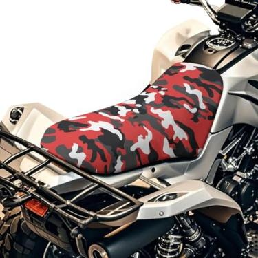 Imagem de Howilath Capa de assento quadriciclo com estampa camuflada vermelha, acessórios decorativos, capas de assento de esportes motorizados resistentes à água, almofada de motocicleta para homens e mulheres